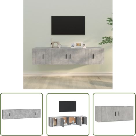 The Living Store Ensemble de meubles TV 3 pcs Gris béton Bois d'ingénierie - Meuble Tv - Meuble Media - Étagère Murale - Rangement Mural - Décoration Intérieure (1/5)
