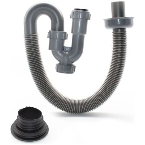 Manguera de desagüe universal de 60 cm de longitud, flexible, de ABS, apta para lavabos y fregaderos de baño.