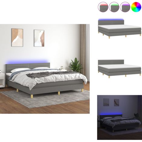 Boxspringbett mit Matratze & LED Dunkelgrau 160x200 cm Stoff - Boxspringbett - Doppelbett - Bettenrahmen - Lattenrost - Matratze (1/5)