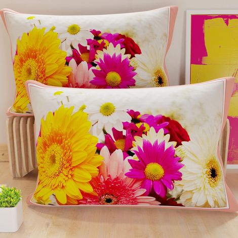 Lot de 2 Taies d'Oreillers 50x30 cm 100% Microfibre Hypoallergénique, Housse Oreiller Rectangulaire Floral Jaune, Paquet de 2