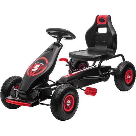 Kart à pédales enfant – Siège réglable 3 positions, frein à main, pour enfants de 5 à 12 ans, rouge et noir