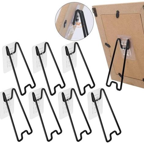 Set di 8 supporti regolabili per cornici in acciaio inox, con retro autoadesivo, realizzati in metallo, adatti per foto, dipinti e immagini, ideali per casa, ufficio e mostre. (1/5)