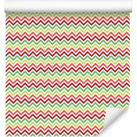 Papier peint à motifs zigzag citron vert et corail pour salon et chambre 50x1000 cm (1/5)