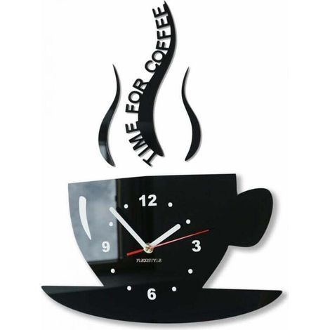 Moderne 3D-Wanduhr in Form einer Kaffeetasse, Küchendesign, Schwarz