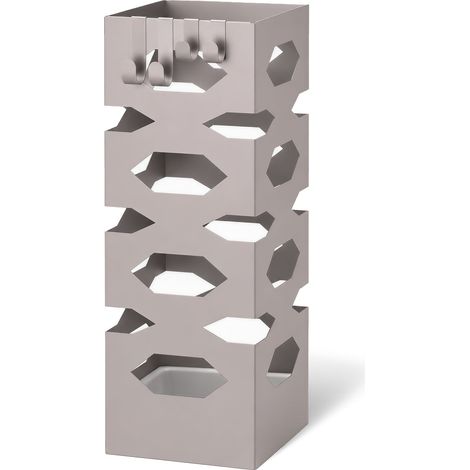 VOUNOT Metal Umbrella Stand, Freestanding Holder with Drip Tray & 4 Hooks, Hexagon Pattern, Beige