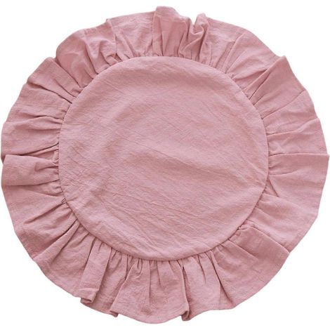 Set de table rond en coton lavé - Style rustique avec bordure à volants - Idéal pour le thé de l'après-midi et la décoration de table (1/5)