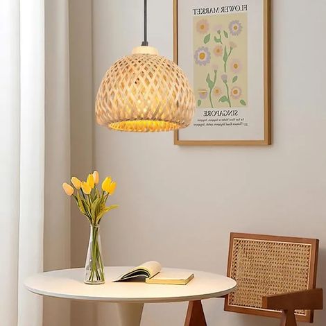 Suspension Luminaire Vintage Industriel,Moderne Lustre Abat-jour en Bambou Design Géométrie E27 Lampe de Plafond Style Bohème (1/5)