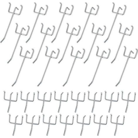Lntyq 30 Pièces Crochets pour Panneaux Perforés, Crochets pour Panneau Perforé Porte Mural, Crochets Muraux pour Organiser Outils Établi Rayonnages de Magasins - 10cm/5cm (1/5)