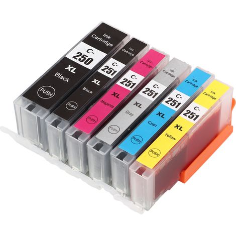 Cartouches d'encre multicolores 250‑251, cartouches de remplacement pour imprimante jet d'encre PIXMA 6 couleurs (BK BK CMY GY)