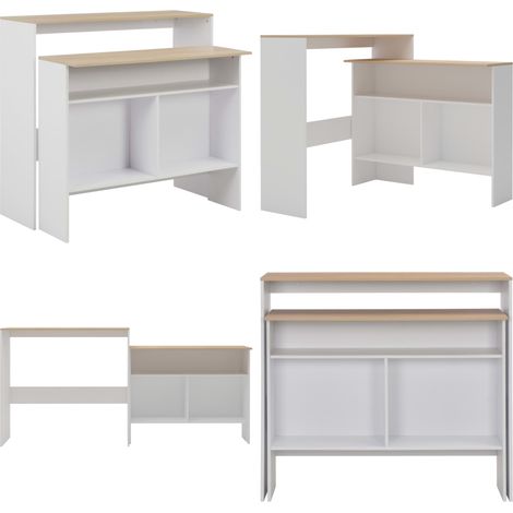 Bartisch mit 2 Tischplatten Weiß und Eichefarben 130x40x120 cm - Esstisch - Bartisch - Wohnzimmertisch - Hochtisch - Holzwerkstofftisch - Home & Living
