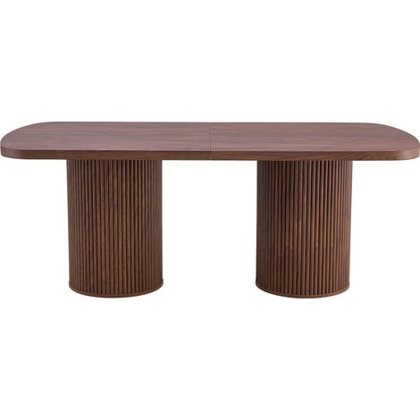 CAIziTable de salle à manger ovale moderne avec pied de colonne rainuré, surface MDF haut de gamme aspect bois, style Wabi-Sabi et Mid-Century pour la cuisine familiale (1/5)