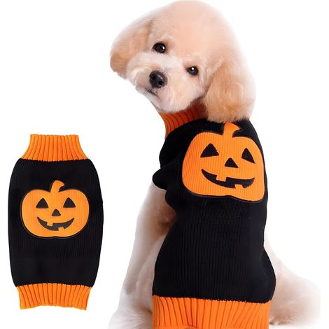 1 Pull Citrouille, Costume Halloween Élastique, Fibres Acryliques, Pour Chien Et Chat