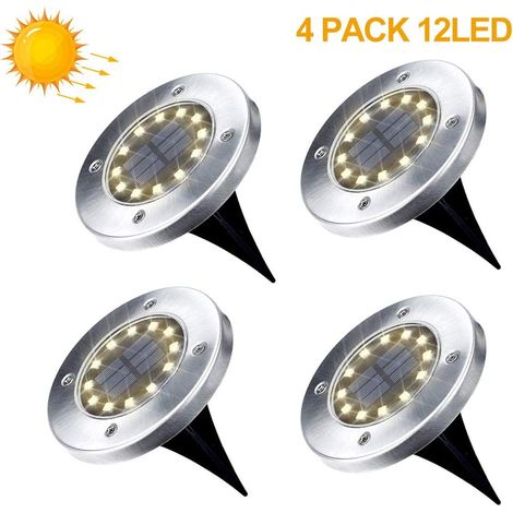 Paquete de 4 luces solares para jardín, 12 LED, luces solares de suelo, luces solares para jardín exterior, luz blanca cálida, iluminación paisajística impermeable IP65 para patio, entrada de vehículo (1/5)