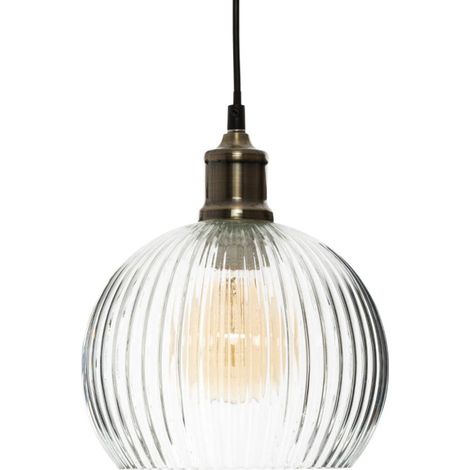 Atmosphera – Lampe suspension en verre transparente 20cm – Câble 100cm – Douille E27 – Puissance max 40W – Design moderne