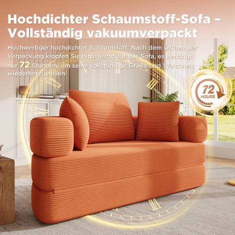 Canapé-lit pliable autoportant multifonction (Boneless Couch) – Lit ovale avec coussins, canapé modulaire en tissu velours côtelé (173 x 176 cm), idéal pour studio, salon et chambre (1/5)