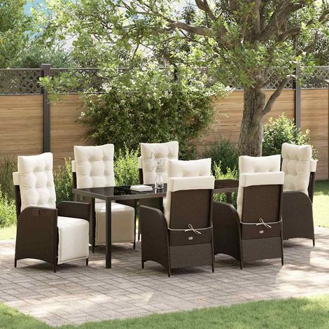 Garten Essgruppe mit Kissen 7 pcs Braun Poly-Rattan (1/5)