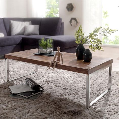 Couchtisch Massiv-Holz 120cm breit Wohnzimmer-Tisch Design dunkel-braun Landhaus-Stil Beistelltisch B/H/T ca. 120/40/60cm (1/5)