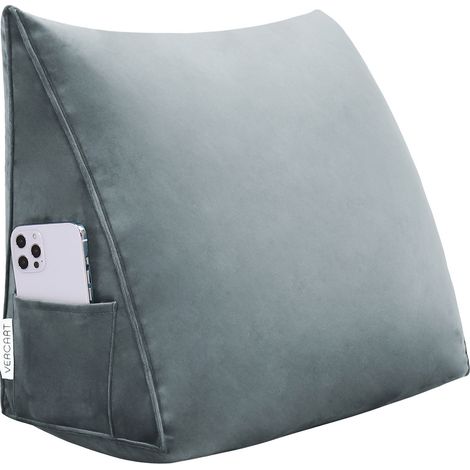 VERCART Coussin de Lecture Compensé pour les Enfants, Triangulaire Coussin à Coins, Traversin Tête de lit Support Arrière, Oreiller Cervical Dossier de Soutien Lombaire, Velours 45cm Gris
