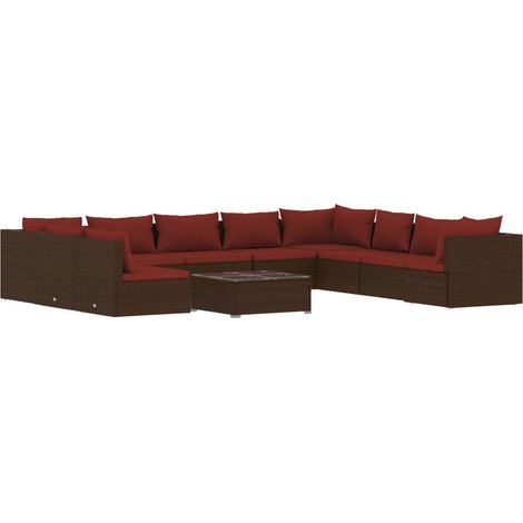 Maison Exclusive - 11-tlg. Garten-Lounge-Set mit Kissen Braun Pol (1/5)