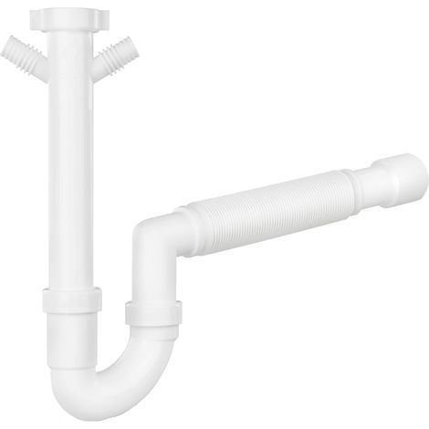 Schläfer 439305  Sifone Universale con tubo flessibile Raccordo 1"1/2, Doppio Attacco per Lavastoviglie o Lavatrice, Connessione Usciata a Parete Diam. 40/50mm, Scarico Autopulente. Bianco (1/5)