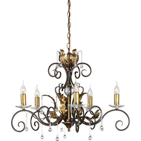 Elstead Amarilli - Lustre à 5 ampoules en bronze, motif de feuilles florales dorées, E14