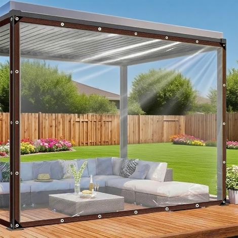 Bâche transparente, avec œillets, 2 m x 3 m, imperméable, transparente, pour meubles de jardin, plantes, serre, nichoir pour chien, avec corde de 5 m et 4 sangles de serrage pour ballons (1/5)