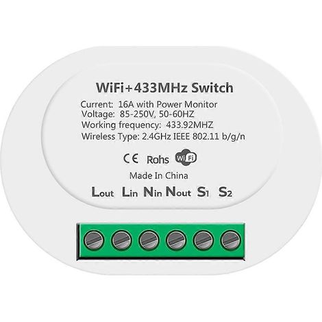 Tuya RF433 16A WiFi Smart Switch mit MiniHome-Leistungsschalterrelais und Leistungsmonitor, Smart Life App und Alexa-Sprachsteuerung. (1/5)