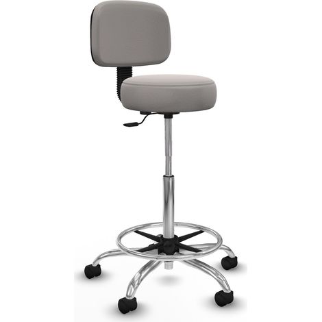 Taburete Llanos CL similpiel blanco base cromada ruedas nailon 50mm aro cromado