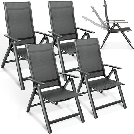 tillvex Gartenstuhl Premium 4 Stück Anthrazit klappbar aus Aluminium  Hochlehner mit Armlehnen  Klappstuhl verstellbar  Klappsessel Balkon Garten Terrasse