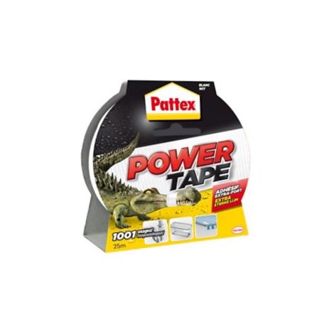 Pattex Power Tape, Ruban adhésif blanc extra fort pour charges lourdes, Bande adhésive toilée tous supports, Rouleau adhésif étanche de 48 mm x 25 m