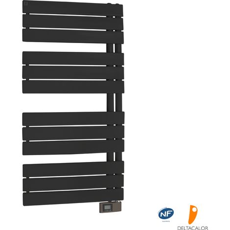 Deltacalor – Sèche-serviettes électrique asymétrique 500W – Thermostat digital – Programmation hebdomadaire – Chauffage rapide pour 6 m² – RAL 7016 anthracite