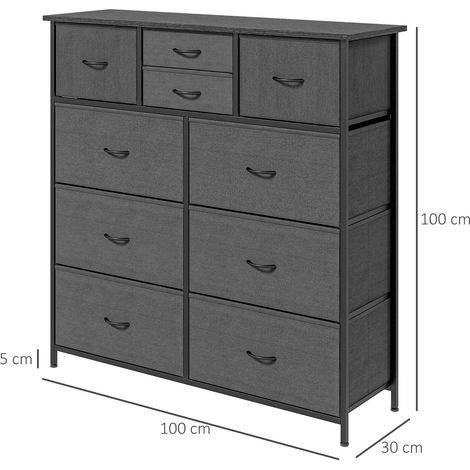 Commode rangement avec 10 tiroirs en tissu pliables, buffet moderne pour salon ou chambre, structure en acier noir. (1/5)