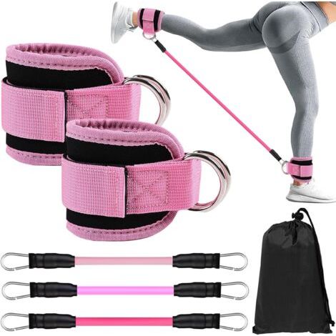Lot de sangles de cheville, anneaux en D, bandes de résistance, sangles de cheville réglables, sangles de cheville pour femmes et hommes, sangle de pied, entraînement des jambes et muscles fessiers (1/5)