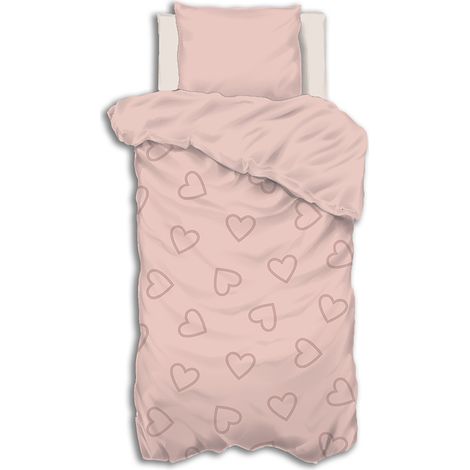 Atmosphera – Parure de lit enfant 140x200 cm – Housse de couette et taie d'oreiller en coton – Motifs de cœurs – Lavage à 30°C (1/7)