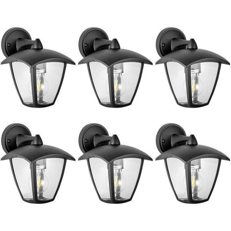 Arum Lighting – Lot de 6 appliques murales ALICANTE extérieur métal noir – Culot E27 – IP44 – Fonte d'aluminium noir mat – Longueur 170mm – Hauteur 232mm