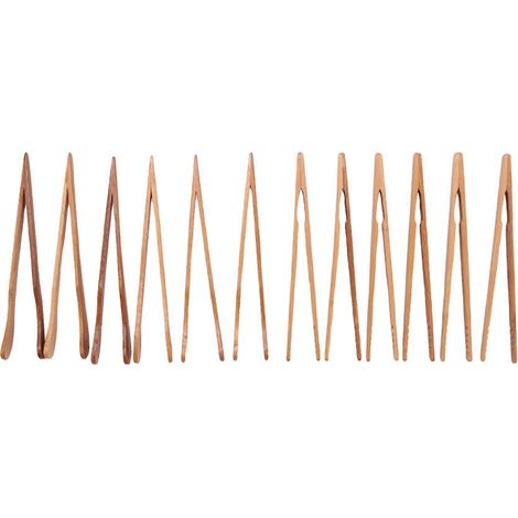 Lot de 12 pinces à grille-pain en bambou, pinces de cuisine en bois de 18 cm, pinces de cuisson réutilisables en bois, pour toasts, biscuits (1/5)