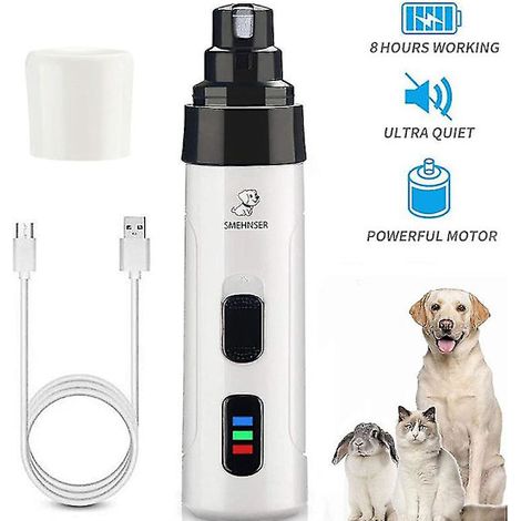 Lime à ongles électrique rechargeable USB sans douleur pour chiens et chats. Coupe-ongles électrique silencieux pour animaux de compagnie.