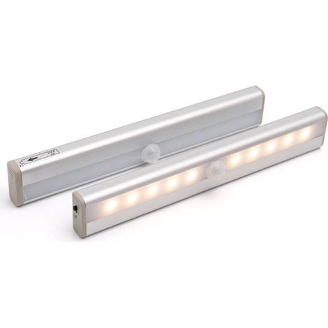 Lampe Detecteur De Mouvement Interieur, Lot De 2 Lampe 10 LED Sans Fil, Lampe Rechargeable USB Détecteurs De Mouvement Avec Magnétisme, Pour Armoires, Escaliers, Couloirs, Garages