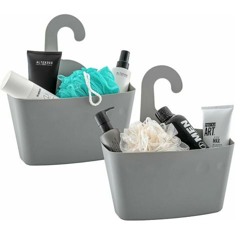 royaluxe - Grey Panière de Douche Plastique à Suspendre, 2 Paniers de Rangement pour la Maison avec Crochet, Installation sans Perçage et sans Outil (1/5)