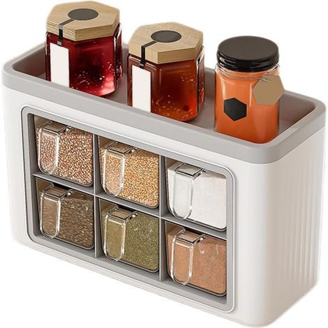 GDHZS- Boîte d'assaisonnement murale transparente, boîte de rangement d'assaisonnement murale - Boîte de rangement pour poivre de cuisine Récipients d'assaisonnement muraux adhésifs pour sucre (1/4)