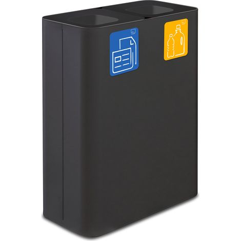 Pattumiera Sistema di Raccolta Rifiuti 60x30xh80 cm In Acciaio Verniciato Doppio Scomparto Nero (1/2)