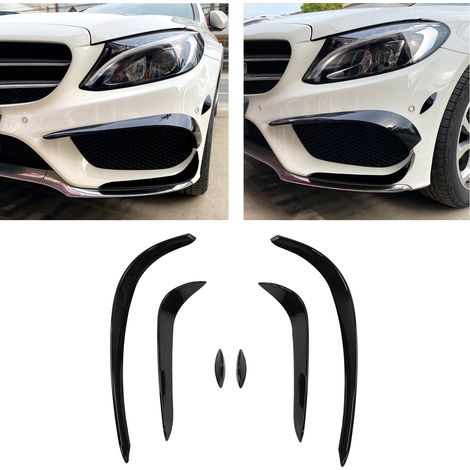 Ensemble de 6 diffuseurs et spoilers de pare-chocs avant noir brillant pour Mercedes-Benz Classe C W205 AMG-LINE C43 2015-2019