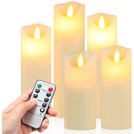 Wolketon Confezione da 5 candele di cera a LED con telecomando temporizzato Candele a LED fisse e tremolanti (1/4)
