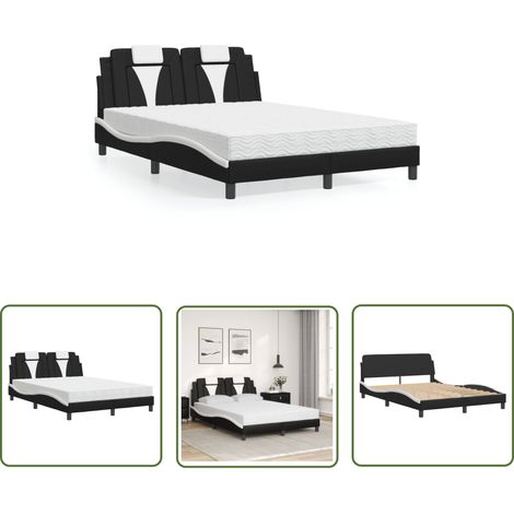 The Living Store Bett mit Matratze Schwarz und Weiß 140x200 cm Kunstleder - Schlafzimmer Möbel - Doppelbett - Boxspringbett - Bettenrahmen - Kunstleder Bett (1/5)
