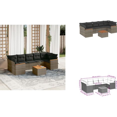 8-tlg. Garten-Sofagarnitur mit Kissen Grau Poly Rattan - Gartenmöbel Set - Esszimmergarnitur - Outdoor Möbel - Lounge Sofa - Rattan Gartenmöbel (1/3)