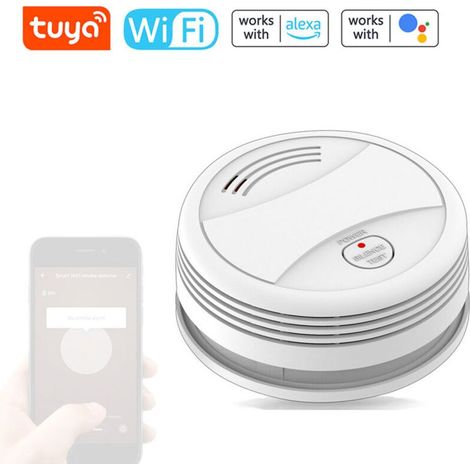 Détecteur de fumée photoélectrique indépendant Tuya WiFi, alarme incendie sonore et lumineuse, notification à distance via APP smartphone,de (1/4)