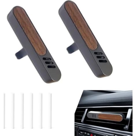 Lot de 2 clips pour grille d'aération de voiture, garniture décorative en noyer naturel avec 6 batons de fibre non parfumée, garniture intérieure en métal composite et bois, accessoire (1/4)