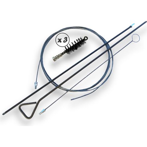 Lot de 3 Kits Brosses à tube PRO ACIER Ø 30 mm Tringle rigide 100 cm + rallonge 100 cm + tringle flexible 80 cm + furet cable 7 mètres Raccord M12175 Nettoyage brossage Kibros 41SCA30TFx3 (1/5)