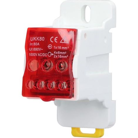 Terminal block, UKK-80A 690V Junction Box, Terminal Distribution Box, DIN Rail Terminal Block, Electrical Box, Microcomputer Protection Device with Protective Cover (Red) (1/5)