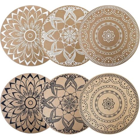 Lot de 6 sets de table ronds lavables en PVC tressé (1/2)